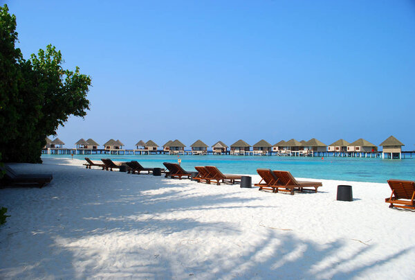 Tropical beach at resort, North Mal Atoll, Republic of Maldives, Adaaran Prestige Vadoo resort hotel