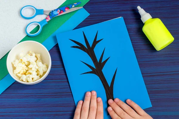 Making card by a child on spring theme. Step 4 — Stock Photo, Image