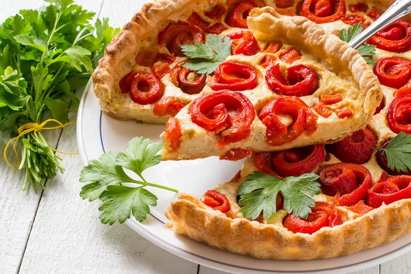 Delicious homemade pie with sweet pepper and cheese