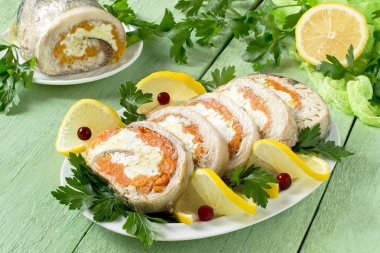 Mackerel roll with carrots and eggs  clipart