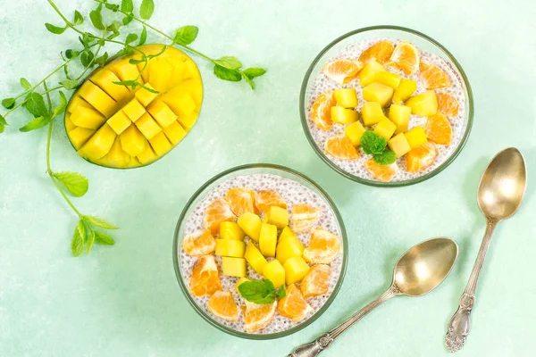 Chia puding, a kókusztej, mangó és mandarin — Stock Fotó