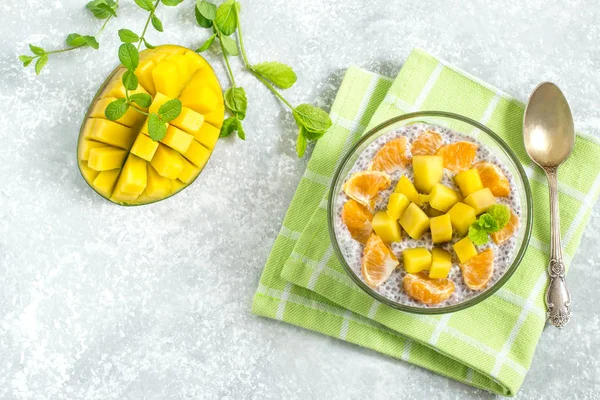 Budín de chía con leche de coco, mango y mandarina —  Fotos de Stock