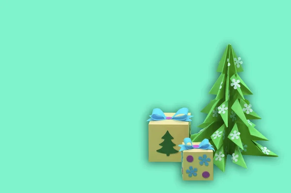 Árbol de Navidad de papel y cajas de regalo — Foto de Stock