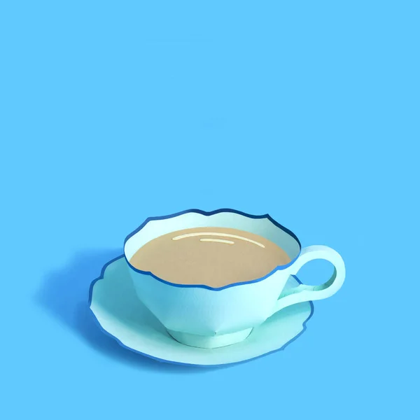 Paper cup with coffee on blue background — Stock Photo, Image