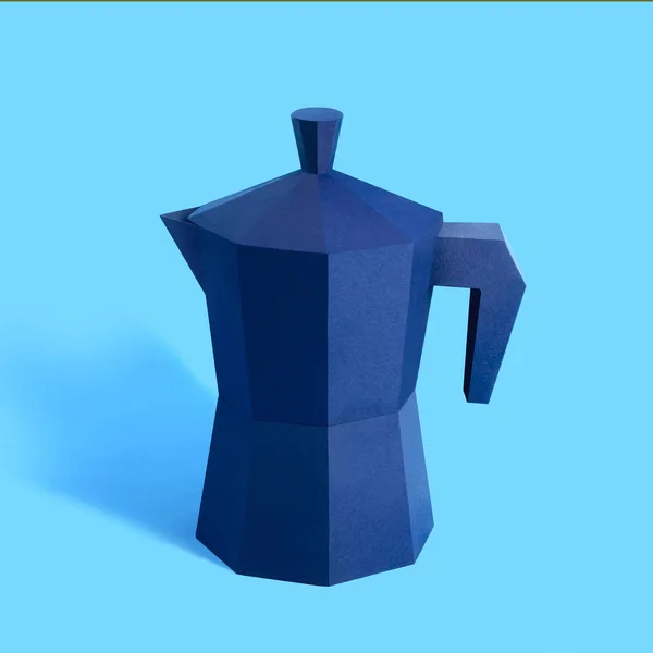 Papieren koffiepot op blauwe achtergrond — Stockfoto