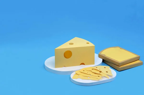 Papierowe tosty, trójkątny kawałek i plasterki sera Maasdam — Zdjęcie stockowe