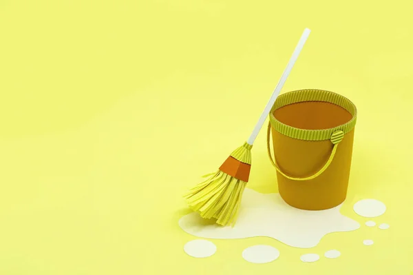 Cubo Papel Fregona Para Limpiar Limpieza Primavera Artesanía Arte Del — Foto de Stock
