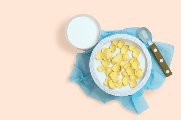 Κορνφλέικς Γάλα Μπολ Είναι Κατασκευασμένα Από Χαρτί Υγιές Πρωινό Πραγματικά — Φωτογραφία Αρχείου