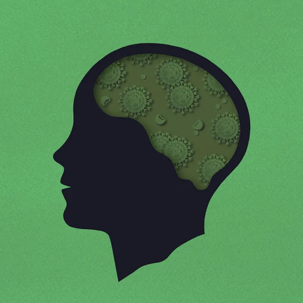 Silueta Estilizada Cabeza Modelos Papel Coronavirus Cerebro Como Símbolo Nosofobia —  Fotos de Stock