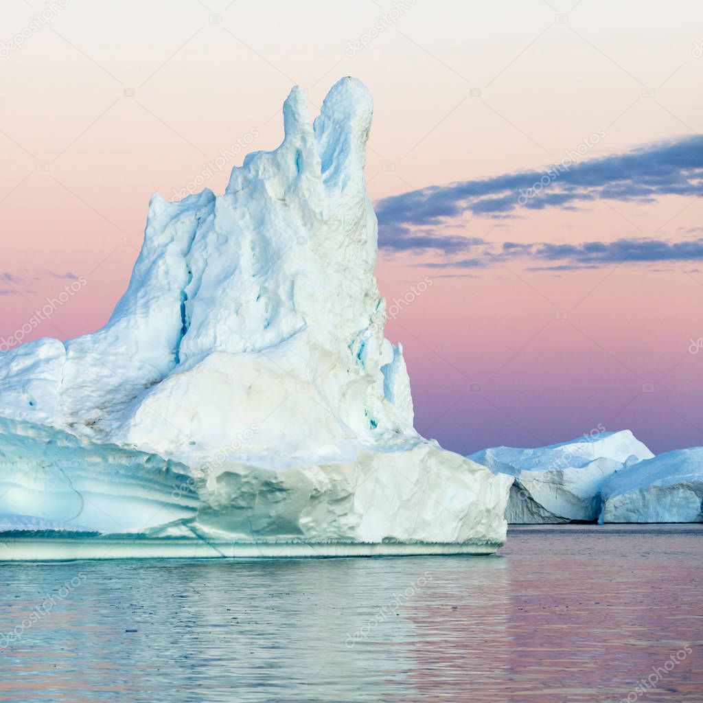 Nature and landscapes of polar zones of our planet.Travel on the scientific vessel among ices. Studying of a phenomenon of global warming. Ices and icebergs of unusual forms and colors..