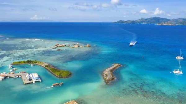 Régions Tropicales Planète Seyshelles Tirer Depuis Drone Des Eaux Turquoises — Photo