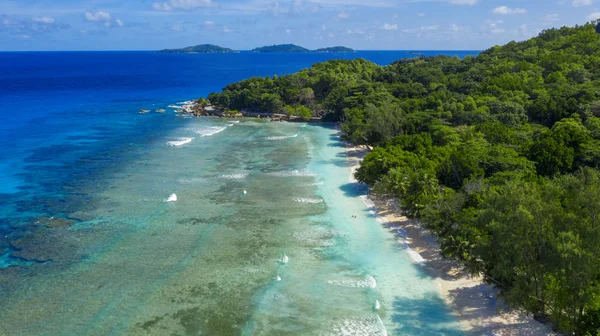 Regiões Tropicais Planeta Seyshelles Disparar Drone Puras Águas Azul Turquesa — Fotografia de Stock