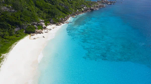 Régions Tropicales Planète Seyshelles Tirer Depuis Drone Des Eaux Turquoises — Photo