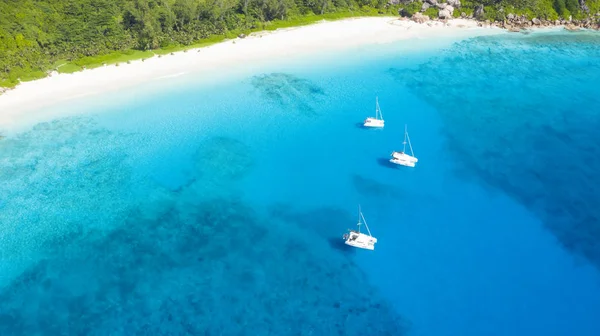 地球的热带地区 西谢尔 从无人机上射击 清澈碧绿的海水 白色珊瑚砂和蓝色泻湖 — 图库照片