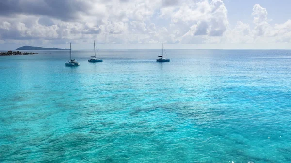 Régions Tropicales Planète Seyshelles Tirer Depuis Drone Des Eaux Turquoises — Photo