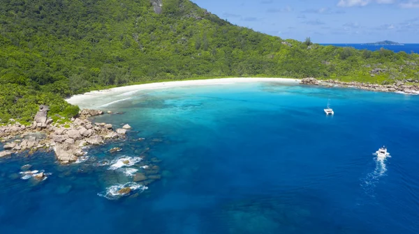 Iles Tropicales Plages Seyshelles Tirer Depuis Drone Des Eaux Turquoises — Photo