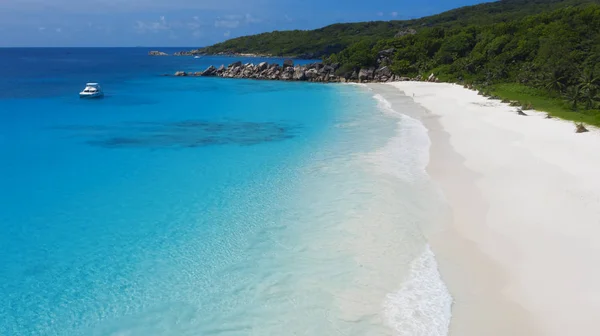 Iles Tropicales Plages Seyshelles Tirer Depuis Drone Des Eaux Turquoises — Photo