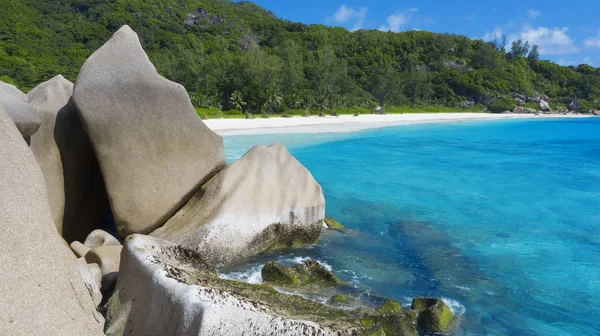 Iles Tropicales Plages Seyshelles Tirer Depuis Drone Des Eaux Turquoises — Photo