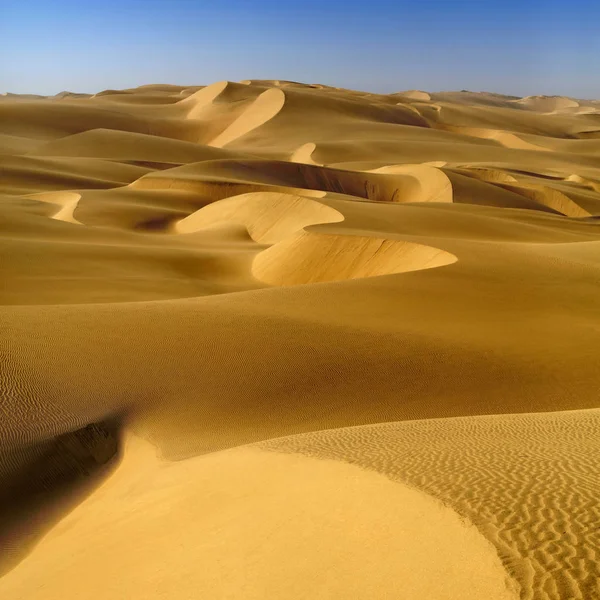 Пустыня Плотная Золотая Пыль Дюны Красивые Песчаные Структуры Свете Низкого — стоковое фото