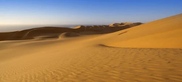 Woestijn Dicht Goudstof Duinen Prachtige Zandstructuren Het Licht Van Lage — Stockfoto