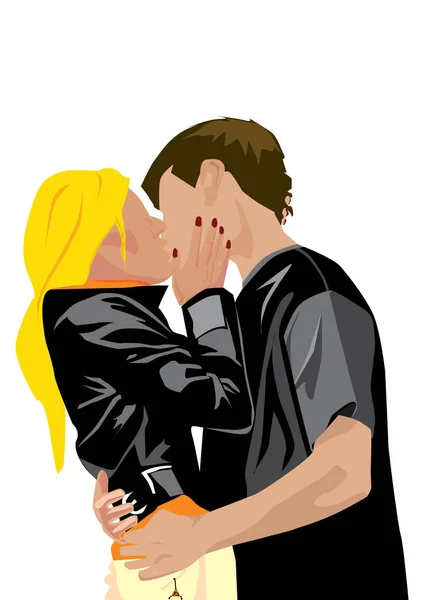 Guy besa a una chica rubia — Vector de stock