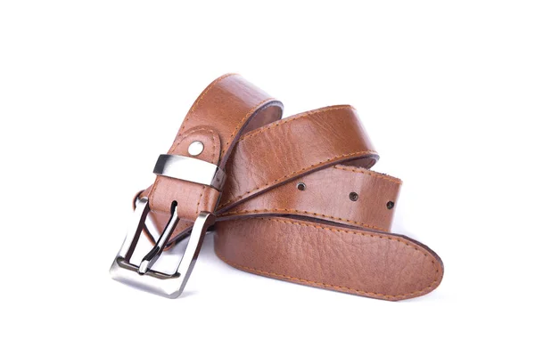 Cinturón marrón sobre fondo blanco. cinturón. Cinturón marrón en la espalda aislada —  Fotos de Stock