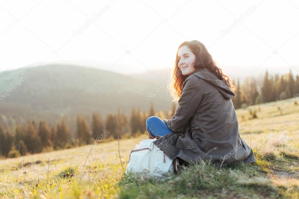 hipster woman with backpack