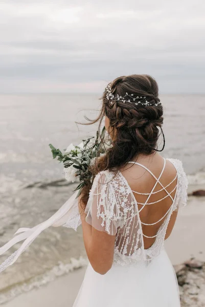 Brud Bohemisk Bröllopsklänning — Stockfoto
