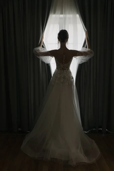 Silhouette Mariée Fenêtre — Photo