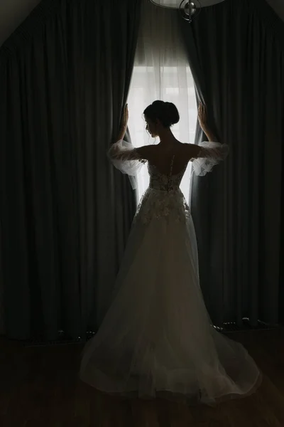 Silhouette Mariée Fenêtre — Photo