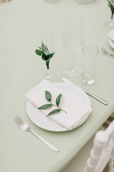 Beautiful Table Setting Wedding Celebration Restaurant Stock Photo