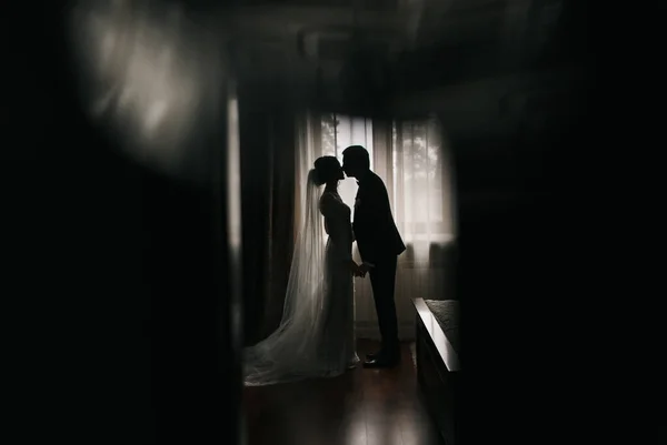 Silhouette Wedding Couple Indoor — Stockfoto