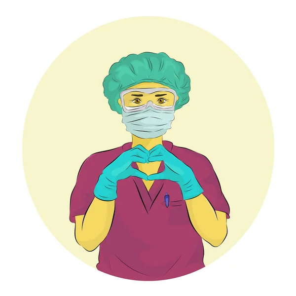 Illustrazione Vettoriale Uno Staff Medico Sanitario Con Ppe Mani Forma — Vettoriale Stock