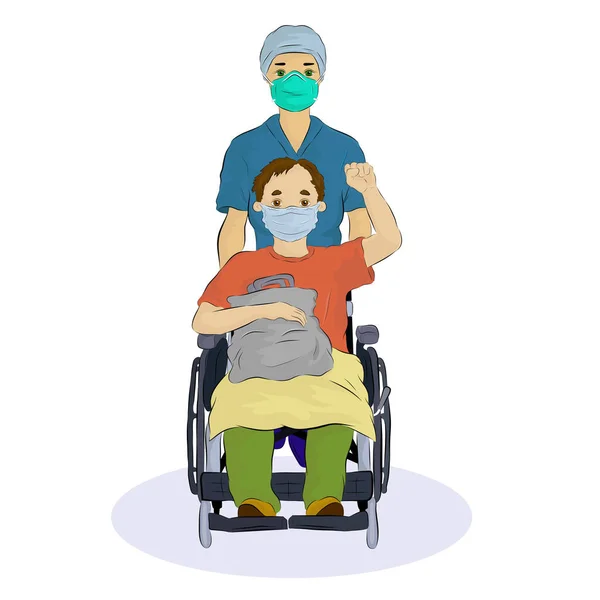 Illustration Vectorielle Patient Âgé Ans Sortant Hôpital Après Une Guérison — Image vectorielle
