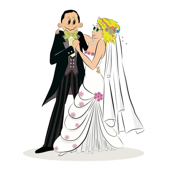 Bir Düğün Çifti Gelin Damadın Düğün Günlerinde Birbirlerine Sarılışlarını Gösteren — Stok Vektör