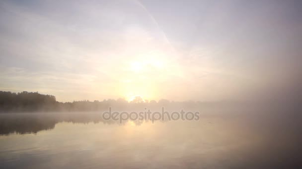 Mattina autunnale nebbiosa sul lago — Video Stock