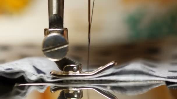 Closeup Shot Sewing Machine Work Process — Stock Video