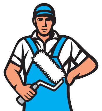 ressam adam boya silindiri ile