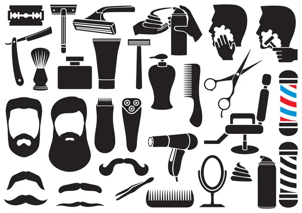 Salão de barbeiro ou conjunto de ícones loja —  Vetores de Stock