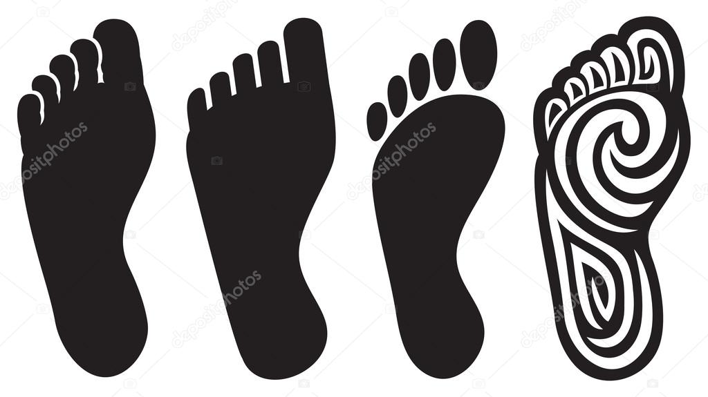 human foot silhouette and footprints set