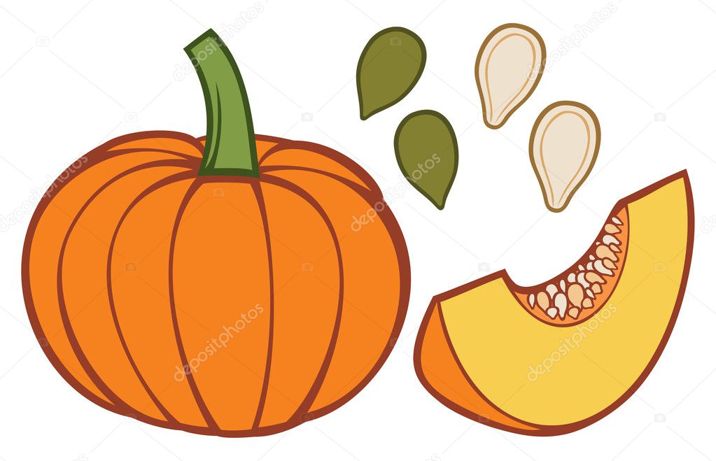 pumpkin with slice and seeds 