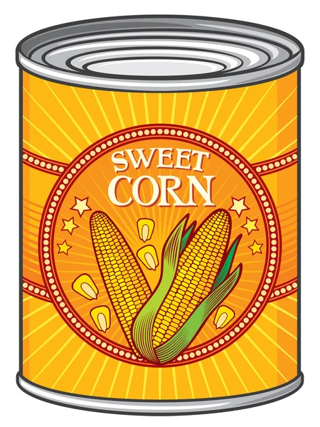 Lata, lata de milho doce — Vetor de Stock