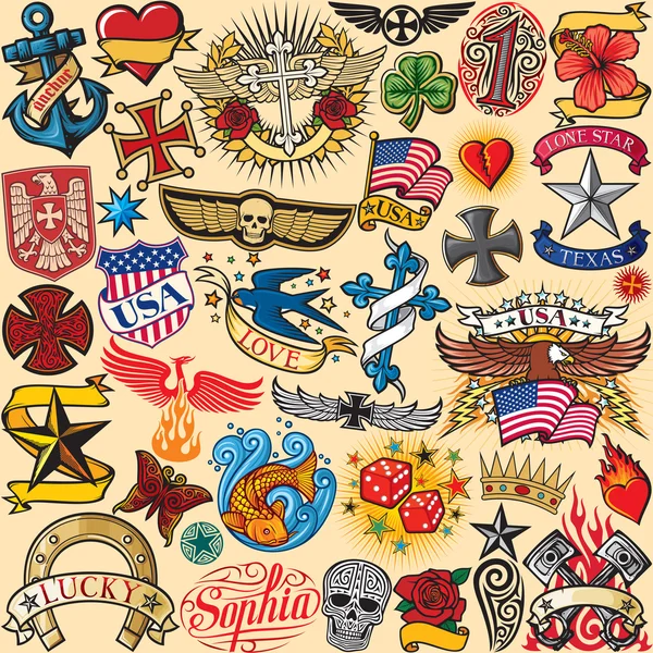 Gran tatuaje colección patrón sin costura — Archivo Imágenes Vectoriales