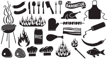 vektör çizim Barbekü ve gıda Icons set