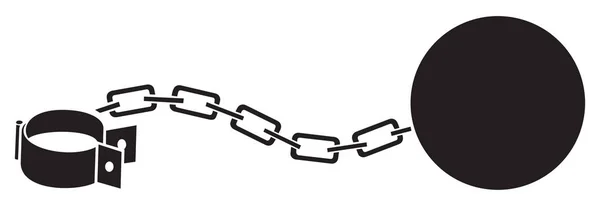 Iron chain with shackle and ball — Stock Vector