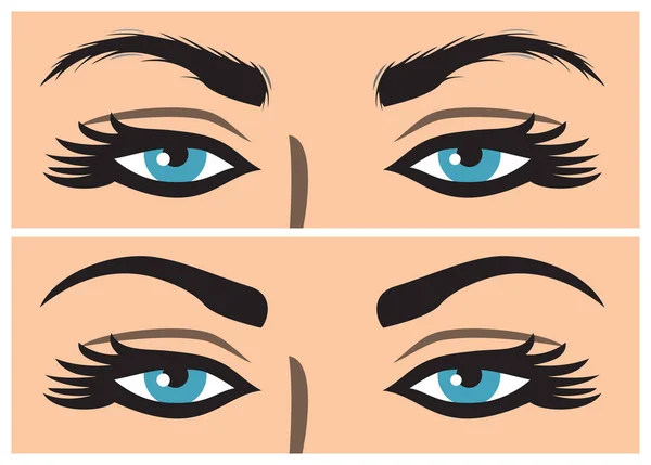 Ögonbryn före och efter korrigering — Stock vektor