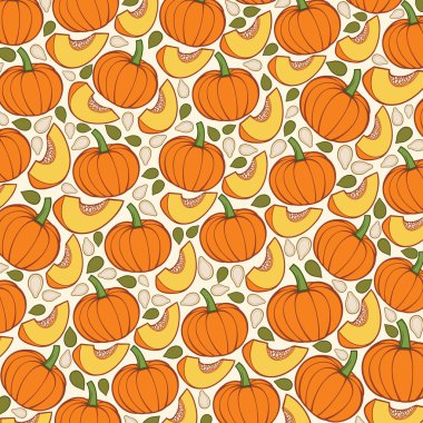 arka plan deseni ile kabak dilimleri ve tohum vektör çizim ile