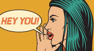 Hey sen - güzel kadın diyen birileri (yüksek sesle bağırarak) vektör çizim sanat tarzı pop