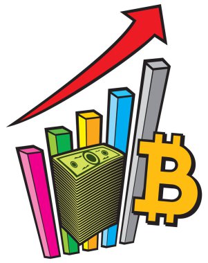 olumlu iş grafik ok ve bitcoin işareti - iş kavramı ile