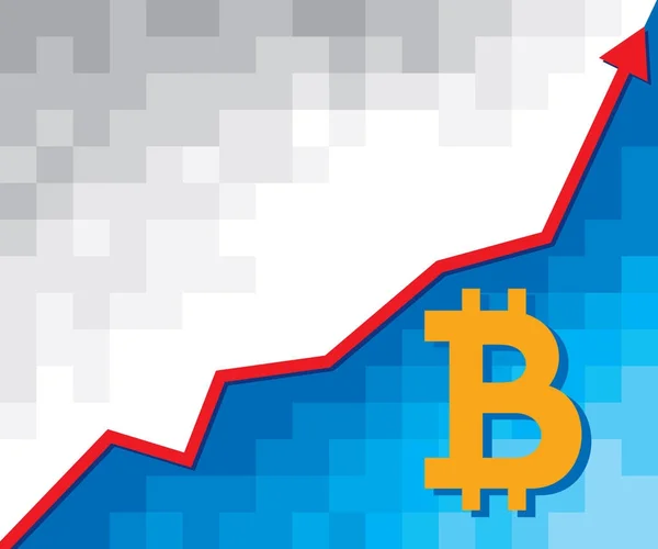 Tytuł Gazeli Biznesu wykres z znak strzałki i bitcoin - koncepcja biznesowa — Wektor stockowy